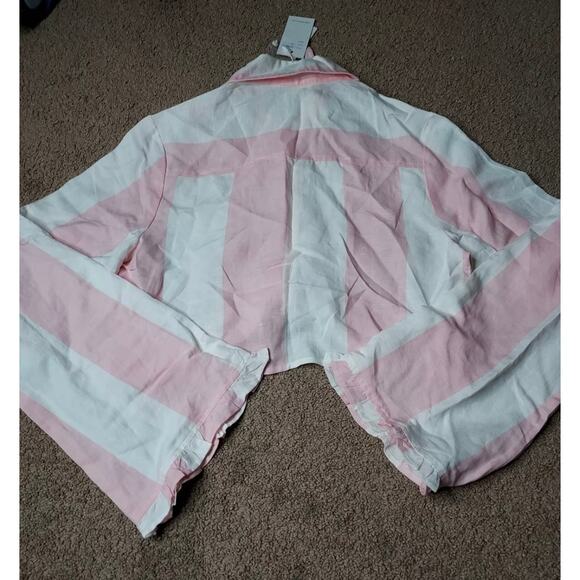 New Women's Frankie + Dash Size 12 Striped Pink Button Up Crop Top - Picture 6 of 6